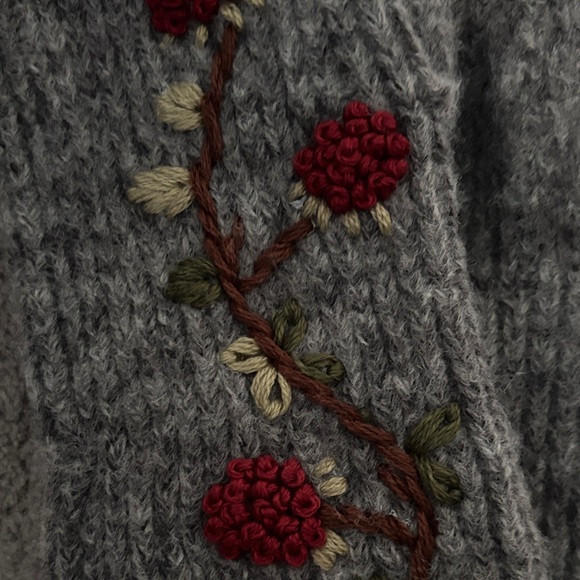 Women’s Grey Zara Fingerless Gloves with Flower Embroidery - Picture 4 of 4